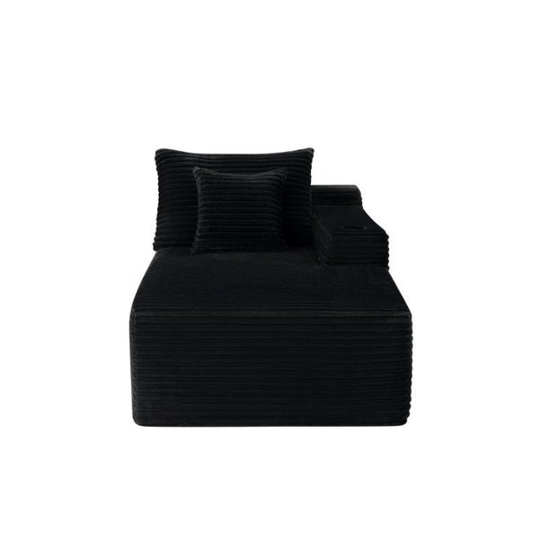 English Elm 37.5-Inch Velvet Modular Chaise with Cup Holder for Stylish Living Room Sectionals Black Right Chaise W3975P502882