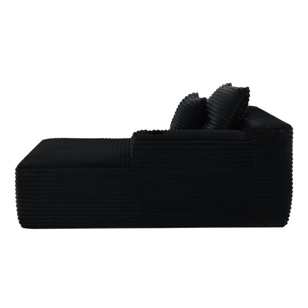 English Elm 37.5-Inch Velvet Modular Chaise with Cup Holder for Stylish Living Room Sectionals Black Right Chaise W3975P502882