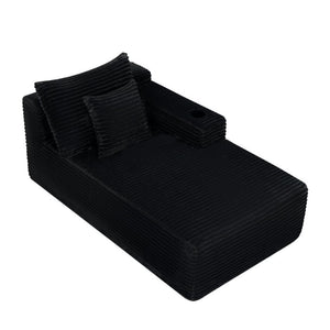 English Elm 37.5-Inch Velvet Modular Chaise with Cup Holder for Stylish Living Room Sectionals Black Right Chaise W3975P502882