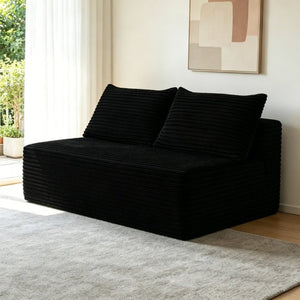 English Elm 58-Inch Velvet Sectional Chaise Lounge with Reversible Configuration for Compact Living Rooms Black W3975P502883