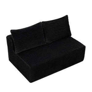 English Elm 58-Inch Velvet Sectional Chaise Lounge with Reversible Configuration for Compact Living Rooms Black W3975P502883