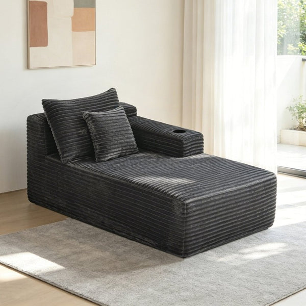 English Elm 37.5-Inch Velvet Modular Chaise with Cup Holder for Stylish Living Room Sectionals Grey Right Chaise W3975P502885