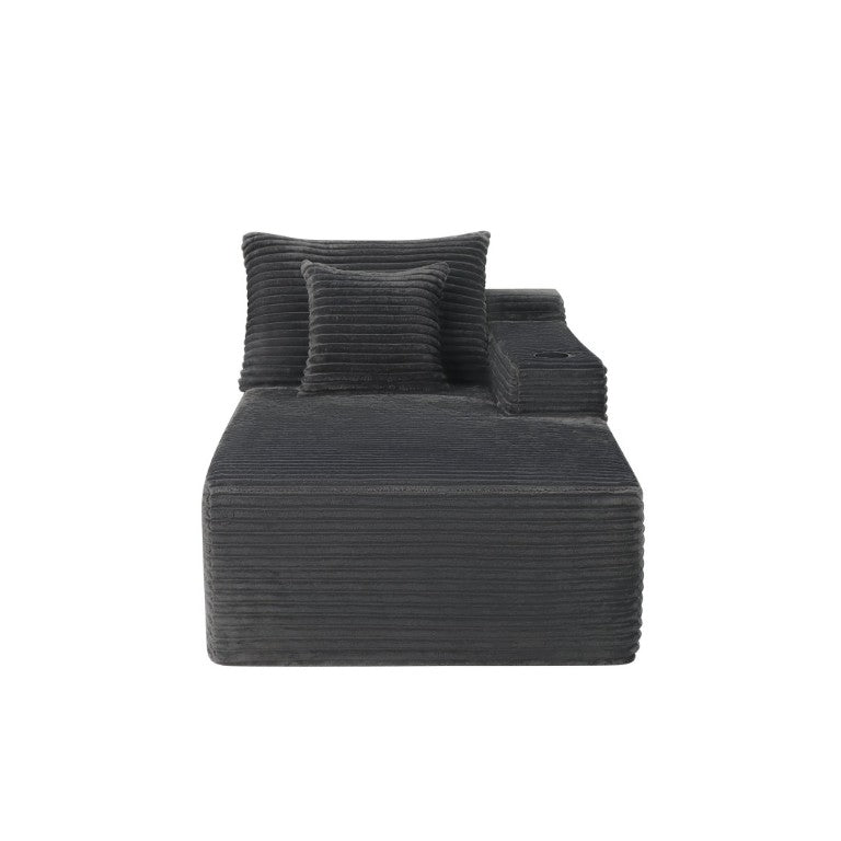 English Elm 37.5-Inch Velvet Modular Chaise with Cup Holder for Stylish Living Room Sectionals Grey Right Chaise W3975P502885