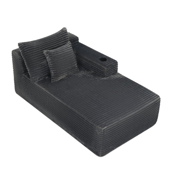 English Elm 37.5-Inch Velvet Modular Chaise with Cup Holder for Stylish Living Room Sectionals Grey Right Chaise W3975P502885