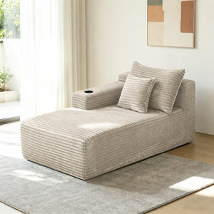 English Elm 37.5-Inch Plush Corduroy Sectional Chaise with Cup Holder for Modern Living Rooms Camel Left Chaise W3975P502911