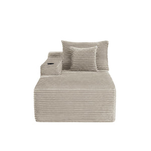 English Elm 37.5-Inch Plush Corduroy Sectional Chaise with Cup Holder for Modern Living Rooms Camel Left Chaise W3975P502911