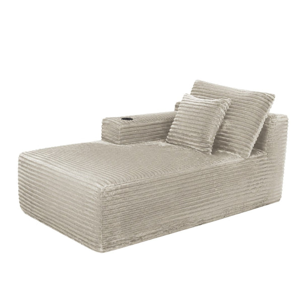 English Elm 37.5-Inch Plush Corduroy Sectional Chaise with Cup Holder for Modern Living Rooms Camel Left Chaise W3975P502911