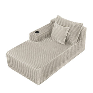 English Elm 37.5-Inch Plush Corduroy Sectional Chaise with Cup Holder for Modern Living Rooms Camel Left Chaise W3975P502911