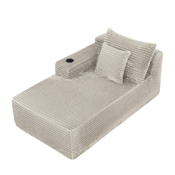 English Elm 37.5-Inch Plush Corduroy Sectional Chaise with Cup Holder for Modern Living Rooms Camel Left Chaise W3975P502911