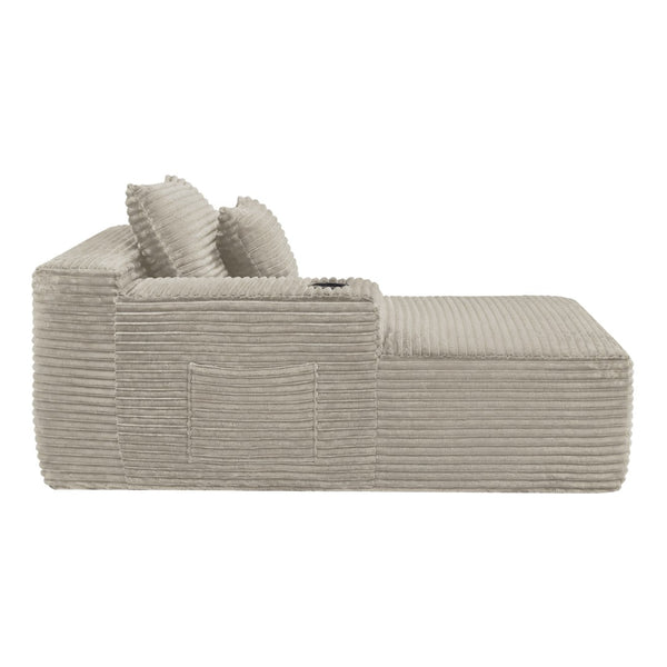 English Elm 37.5-Inch Plush Corduroy Sectional Chaise with Cup Holder for Modern Living Rooms Camel Left Chaise W3975P502911