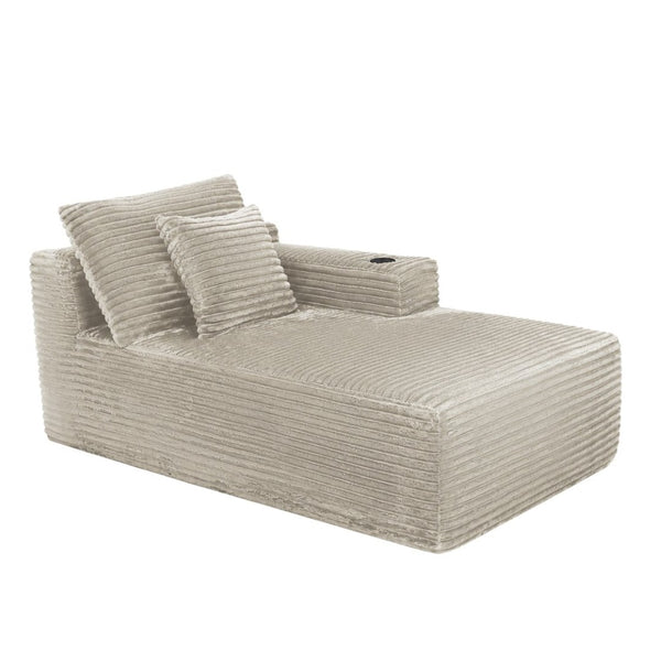 English Elm 37.5-Inch Plush Corduroy Sectional Chaise with Cup Holder for Modern Living Rooms Camel Right Chaise W3975P502913