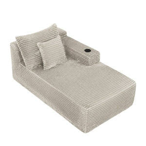 English Elm 37.5-Inch Plush Corduroy Sectional Chaise with Cup Holder for Modern Living Rooms Camel Right Chaise W3975P502913