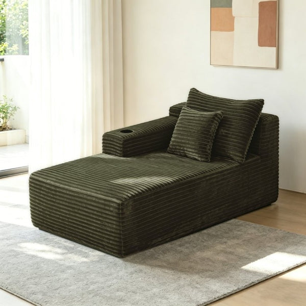 English Elm 37.5-Inch Velvet Modular Chaise with Cup Holder for Stylish Living Room Sectionals Green Left Chaise W3975P502920