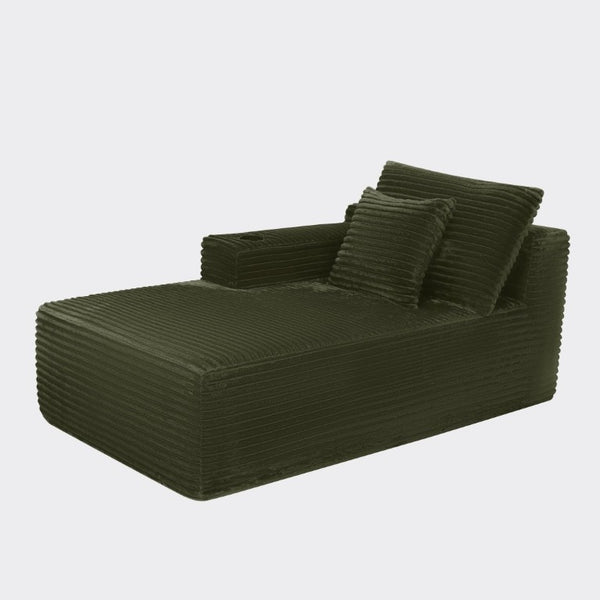 English Elm 37.5-Inch Velvet Modular Chaise with Cup Holder for Stylish Living Room Sectionals Green Left Chaise W3975P502920