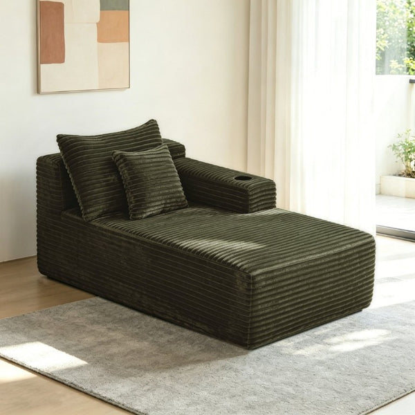 English Elm 37.5-Inch Velvet Modular Chaise with Cup Holder for Stylish Living Room Sectionals Green Right Chaise W3975P502922