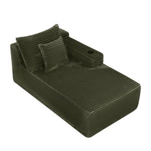 English Elm 37.5-Inch Velvet Modular Chaise with Cup Holder for Stylish Living Room Sectionals Green Right Chaise W3975P502922