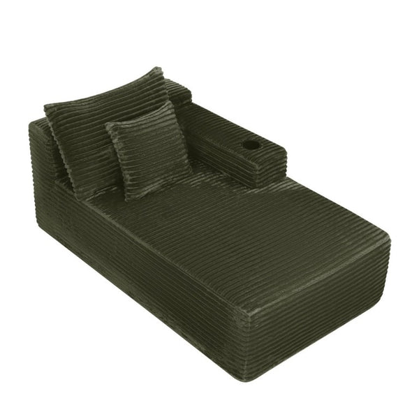 English Elm 37.5-Inch Velvet Modular Chaise with Cup Holder for Stylish Living Room Sectionals Green Right Chaise W3975P502922