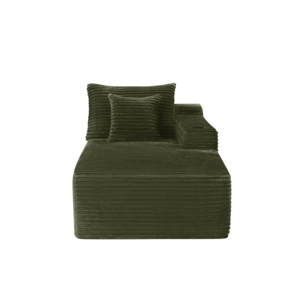 English Elm 37.5-Inch Velvet Modular Chaise with Cup Holder for Stylish Living Room Sectionals Green Right Chaise W3975P502922