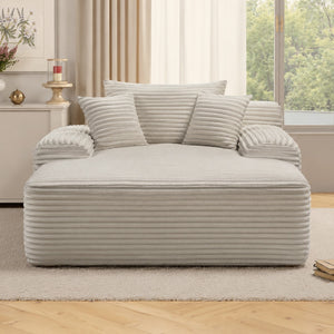 English Elm New Corduroy Convertible Chaise Lounge Sleeper Chair with Cup Holder and Throw Pillows White W3975P505134