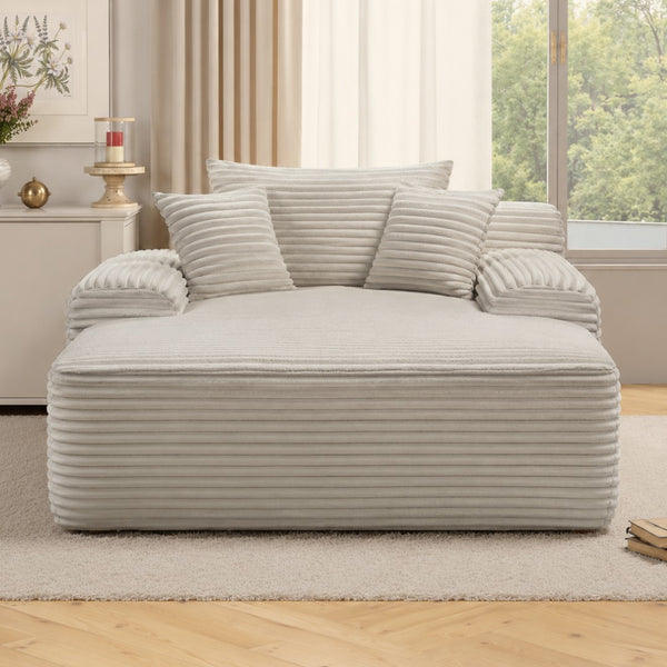 English Elm New Corduroy Convertible Chaise Lounge Sleeper Chair with Cup Holder and Throw Pillows White W3975P505134