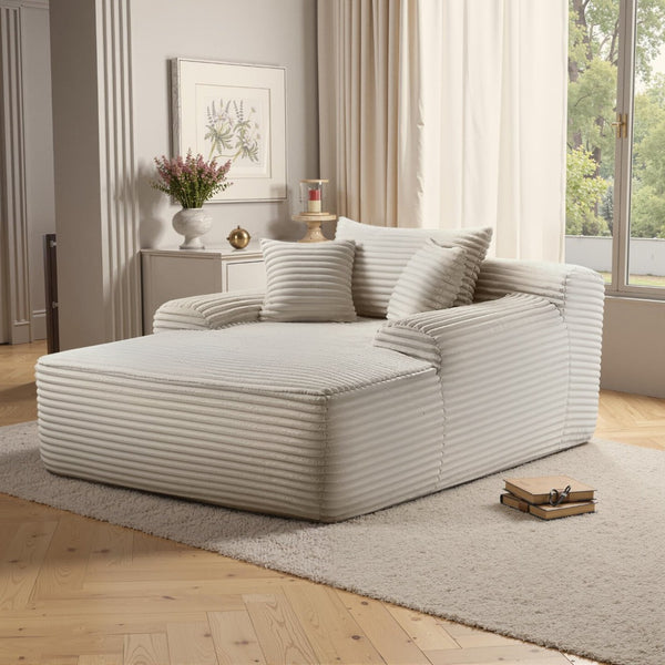 English Elm New Corduroy Convertible Chaise Lounge Sleeper Chair with Cup Holder and Throw Pillows White W3975P505134