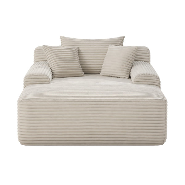 English Elm New Corduroy Convertible Chaise Lounge Sleeper Chair with Cup Holder and Throw Pillows White W3975P505134