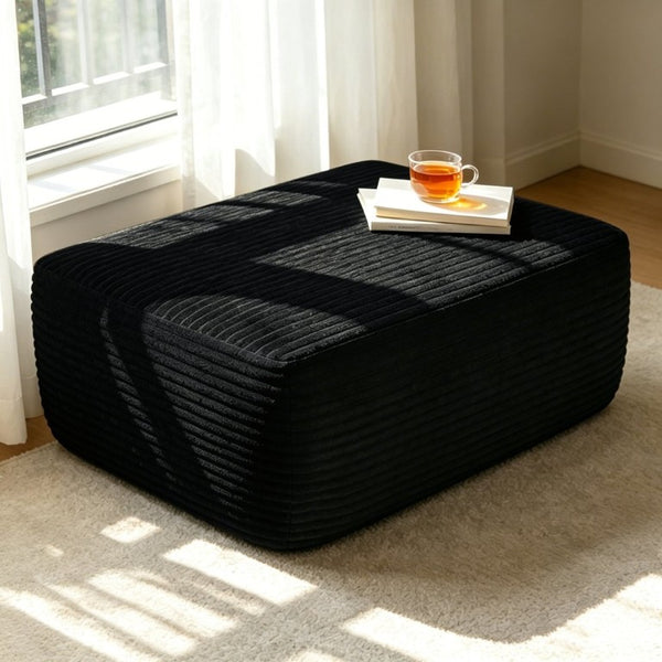 English Elm 373-001/Ottoman//Black/Plush Rectangular Plush Ottoman Low Profile Seating for Modern Living Rooms Black W3975P510432