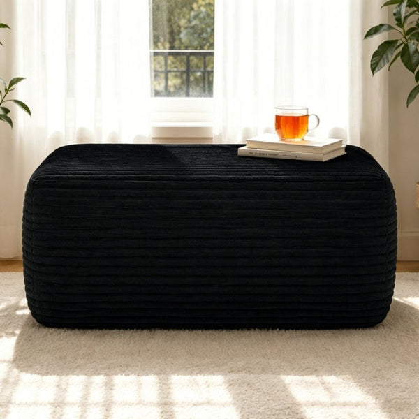 English Elm 373-001/Ottoman//Black/Plush Rectangular Plush Ottoman Low Profile Seating for Modern Living Rooms Black W3975P510432