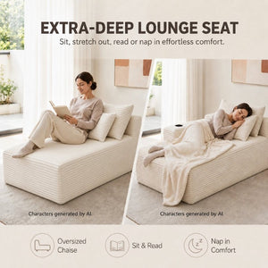 English Elm 58 Inch Cloud Sectional Sofa Plush Corduroy Deep Seating Modular Couch for Living Room W3975P512859
