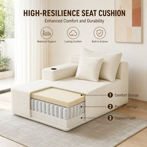 English Elm 58 Inch Cloud Sectional Sofa Plush Corduroy Deep Seating Modular Couch for Living Room W3975P512859