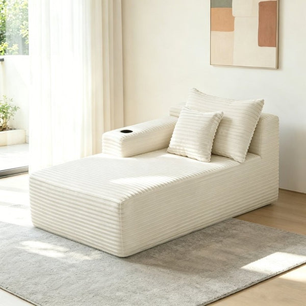 English Elm 58-Inch Velvet Sectional Chaise Lounge with Reversible Configuration for Compact Living Rooms White W3975P512863
