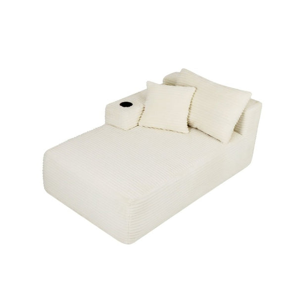 English Elm 58-Inch Velvet Sectional Chaise Lounge with Reversible Configuration for Compact Living Rooms White W3975P512863