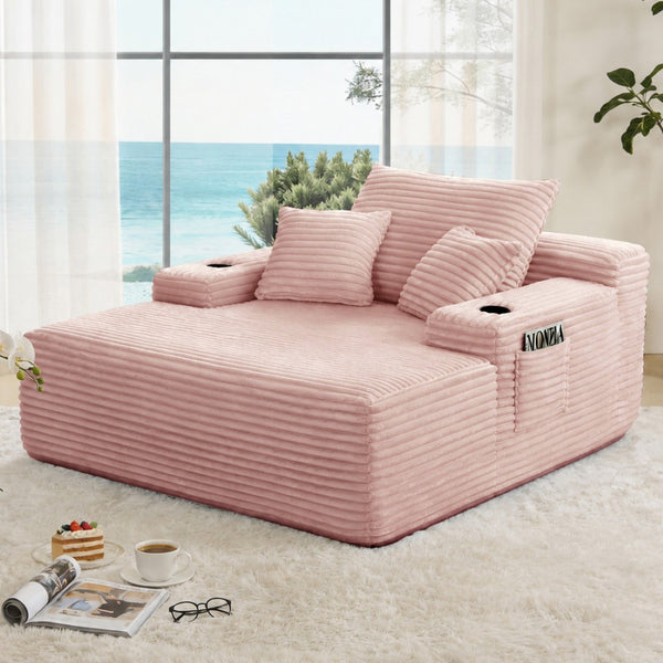 English Elm New Convertible Chaise Lounge Sleeper Sofa with Cup Holder Wide Armrest for Living Room Pink Plush W3975P515152
