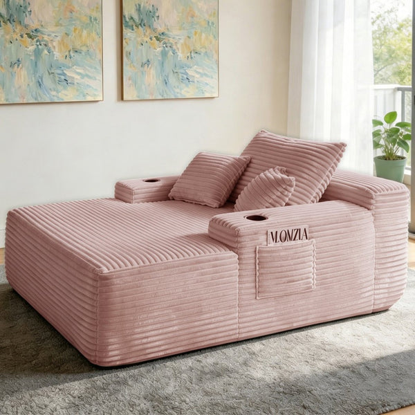 English Elm New Convertible Chaise Lounge Sleeper Sofa with Cup Holder Wide Armrest for Living Room Pink Plush W3975P515152