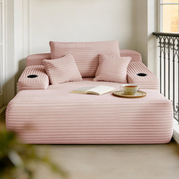 English Elm New Convertible Chaise Lounge Sleeper Sofa with Cup Holder Wide Armrest for Living Room Pink Plush W3975P515152