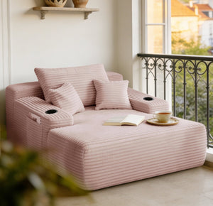 English Elm New Convertible Chaise Lounge Sleeper Sofa with Cup Holder Wide Armrest for Living Room Pink Plush W3975P515152