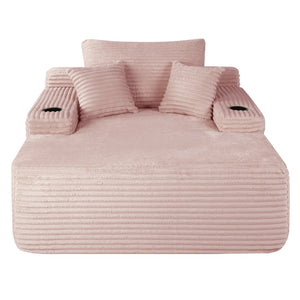 English Elm New Convertible Chaise Lounge Sleeper Sofa with Cup Holder Wide Armrest for Living Room Pink Plush W3975P515152