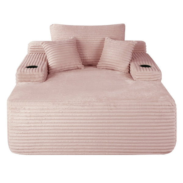 English Elm New Convertible Chaise Lounge Sleeper Sofa with Cup Holder Wide Armrest for Living Room Pink Plush W3975P515152