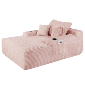 English Elm New Convertible Chaise Lounge Sleeper Sofa with Cup Holder Wide Armrest for Living Room Pink Plush W3975P515152