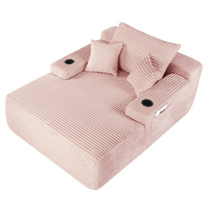 English Elm New Convertible Chaise Lounge Sleeper Sofa with Cup Holder Wide Armrest for Living Room Pink Plush W3975P515152