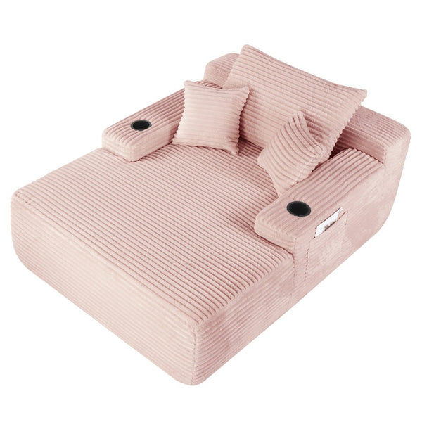 English Elm New Convertible Chaise Lounge Sleeper Sofa with Cup Holder Wide Armrest for Living Room Pink Plush W3975P515152