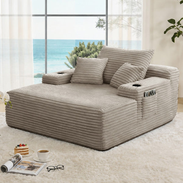 English Elm New Convertible Chaise Lounge Sleeper Sofa with Cup Holder Wide Armrest for Living Room Coffee Plush W3975P515155