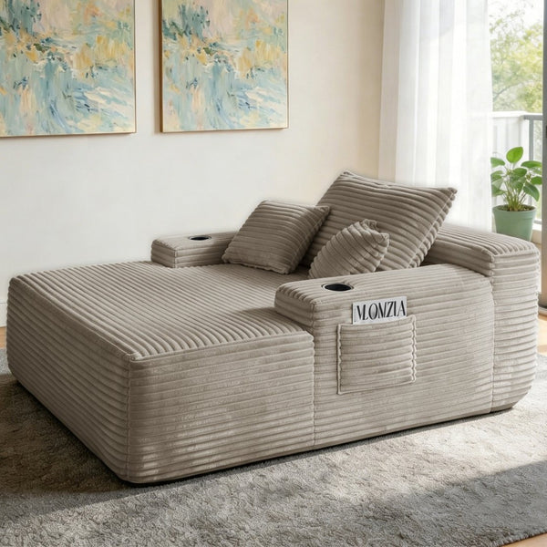 English Elm New Convertible Chaise Lounge Sleeper Sofa with Cup Holder Wide Armrest for Living Room Coffee Plush W3975P515155
