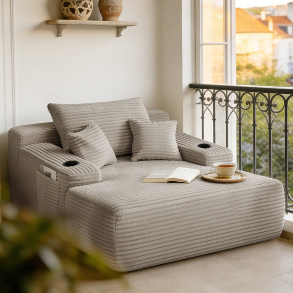 English Elm New Convertible Chaise Lounge Sleeper Sofa with Cup Holder Wide Armrest for Living Room Coffee Plush W3975P515155
