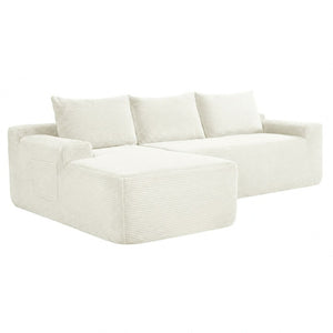 English Elm New3 Cloud Sectional Sofa with L-Shaped Chaise Deep Seat Corduroy Upholstered Modern White Left W3975P519731