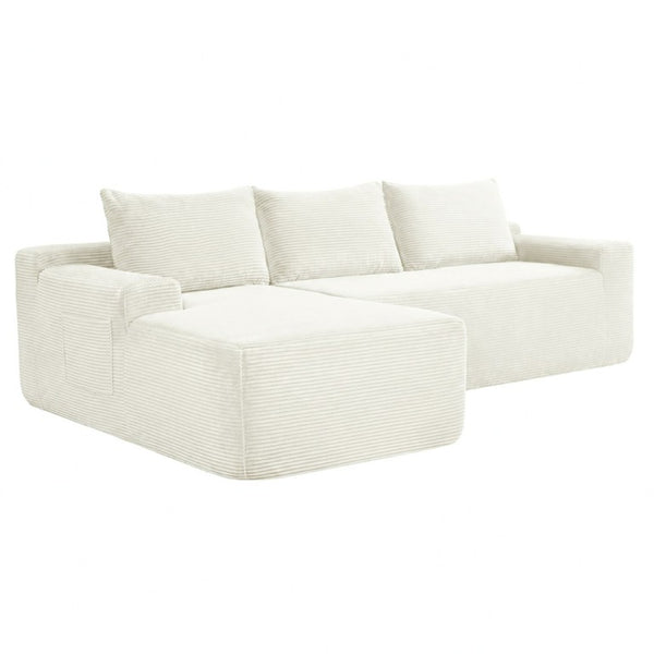 English Elm New3 Cloud Sectional Sofa with L-Shaped Chaise Deep Seat Corduroy Upholstered Modern White Left W3975P519731