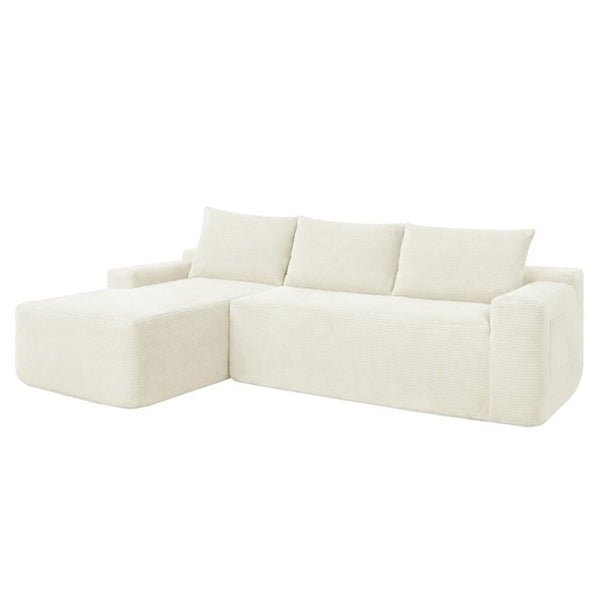 English Elm New3 Cloud Sectional Sofa with L-Shaped Chaise Deep Seat Corduroy Upholstered Modern White Left W3975P519731