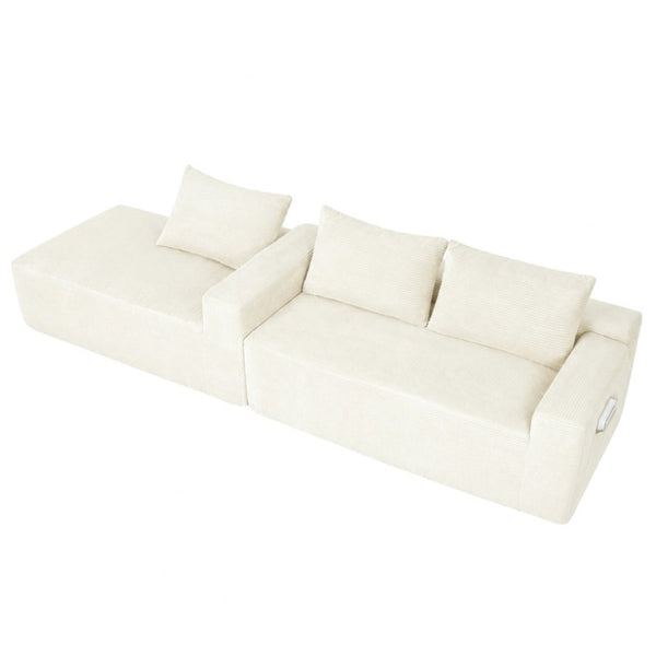 English Elm New3 Cloud Sectional Sofa with L-Shaped Chaise Deep Seat Corduroy Upholstered Modern White Left W3975P519731