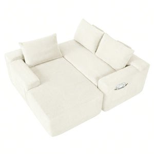 English Elm New3 Cloud Sectional Sofa with L-Shaped Chaise Deep Seat Corduroy Upholstered Modern White Left W3975P519731