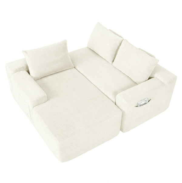 English Elm New3 Cloud Sectional Sofa with L-Shaped Chaise Deep Seat Corduroy Upholstered Modern White Left W3975P519731